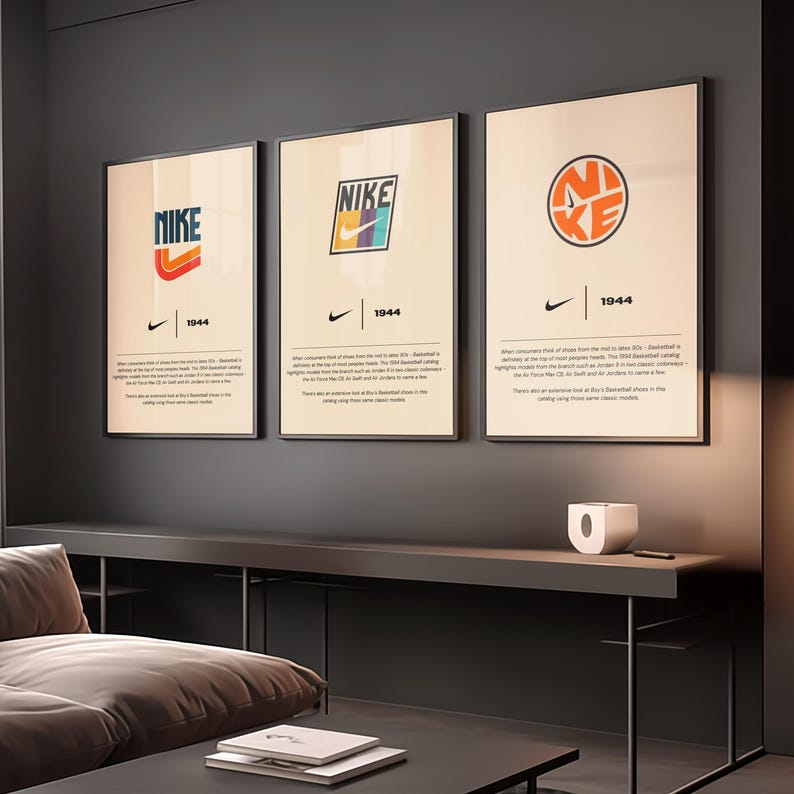 Nike Poster Logo Quote DESIGN, Logo History Poster, Set of 3 Nike