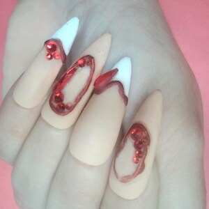G) 3D Press On Nails Red Stiletto Fake Nails Handmade False Nails Hand Painted Diy Nails