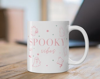 Taza de Halloween, Temporada espeluznante, Temporada festiva, Rosa, Fantasma, Fantasma lindo, Taza de café, Taza fantasma, Taza rosa,