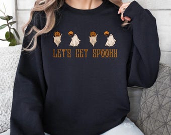 Sudadera espeluznante, sudadera de otoño, sudadera de vacaciones, sudadera aterradora, sudadera fantasma, regalo de Halloween, sudadera negra para mujer
