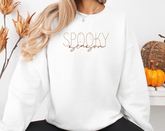 Sudadera de temporada espeluznante, sudadera de cuello redondo de Halloween, sudadera de otoño, jersey de otoño, jersey acogedor de Halloween, ropa de Halloween
