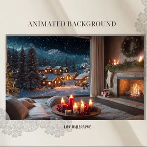 Snowy Christmas Village Room Animated Background with Fireplace | Forest | Live wallpaper, Youtube, Twitch, Vtuber | Motion Background