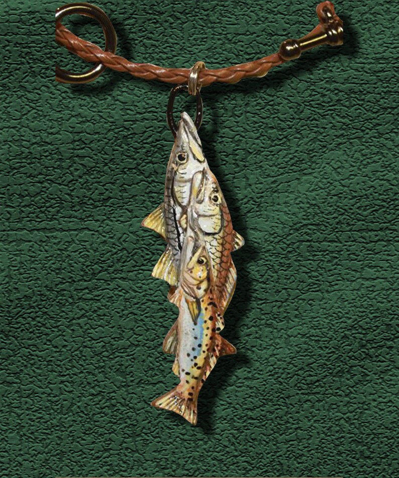 Redfish Necklace Snook And Trout Combined In One Grand Slam Handcarved Wildlife Art Saler