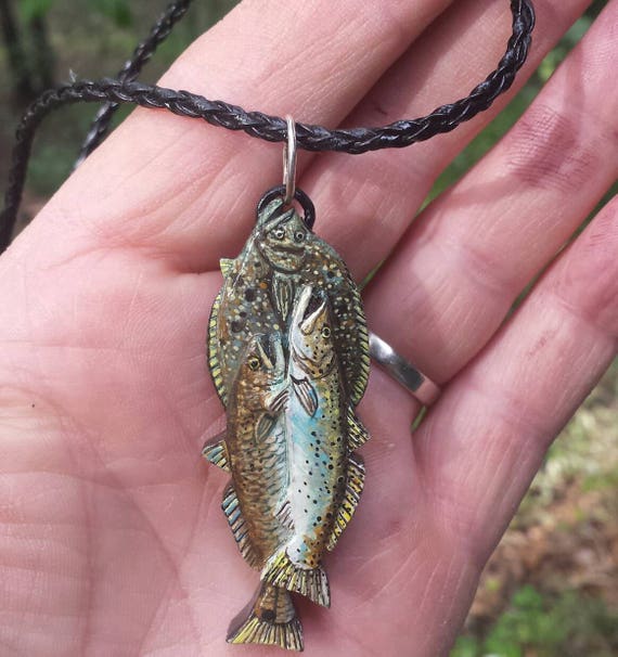 Gulfcoast Slam Necklace Handcarved Redfish Flounder Speckled Trout Lifelike Detail