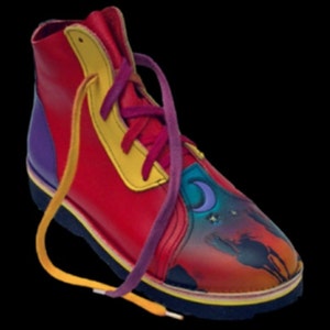 Handmade Custom Leather Shoes. Galloping Horse Red Blue Yellow, Multicolored Horses Moon Sunset,High Top Custom Made or Size 5,6,7,8,9,10 image 1