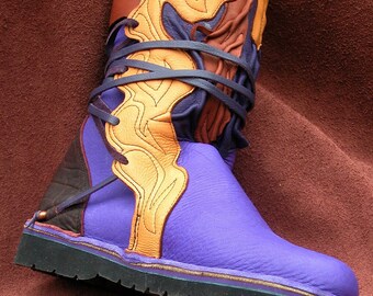 Handmade Custom Leather Boots, - Bull Hide & Deer Skin, Tan Brown Purple , Custom Made or stock Size's 5, 6, 7, 8, 9, 10