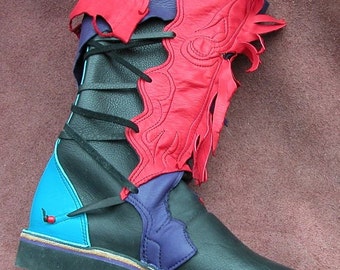 Leather Custom Boots Handmade Shoes - Cowhide  & Deer Skin, Red Turquoise Blue Purple Black, Custom Made Size 5, 6, 7, 8, 9, 10