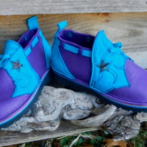 Handmade Custom Leather Shoes-Purple Bull Hide & turq deerskin trim NO SHOES Vibram Soles. Stock sizes 5,6,7,8,9,10 or custom made to fit. image 2