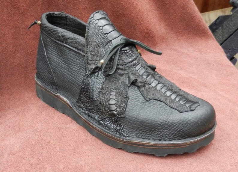 Handmade Custom Exotic Leather Shoes Black Buffalo Hide Emu - Etsy ...