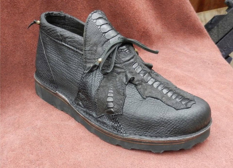 8 Emu Leg /& Shark Skin Custom Made or Size 5 10 Black Buffalo Hide Handmade Custom Exotic Leather Shoes 6 9 7