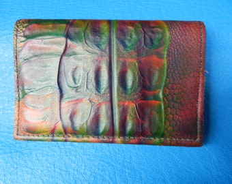 Handmade Leather Wallet-card holder. Cowhide, Embossed with exotic skins, Airbrushed in multi colors, Thin Lightweight Strong