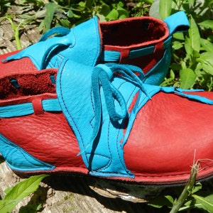 Leather Custom Handmade LEATHER SOLE DANCE n0Shoes, . red bullhide trimmed in raggedy deer, stock sizes 5,6,7,8,9,10 or custom made to fit. image 2