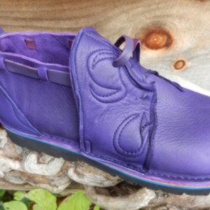 Handmade Custom Leather Shoes Purple Bull Hide N0 SHOES AquaTread Sole Deer Skin Trim Custom Made Size 5, 6, 7, 8, 9, 10 image 4