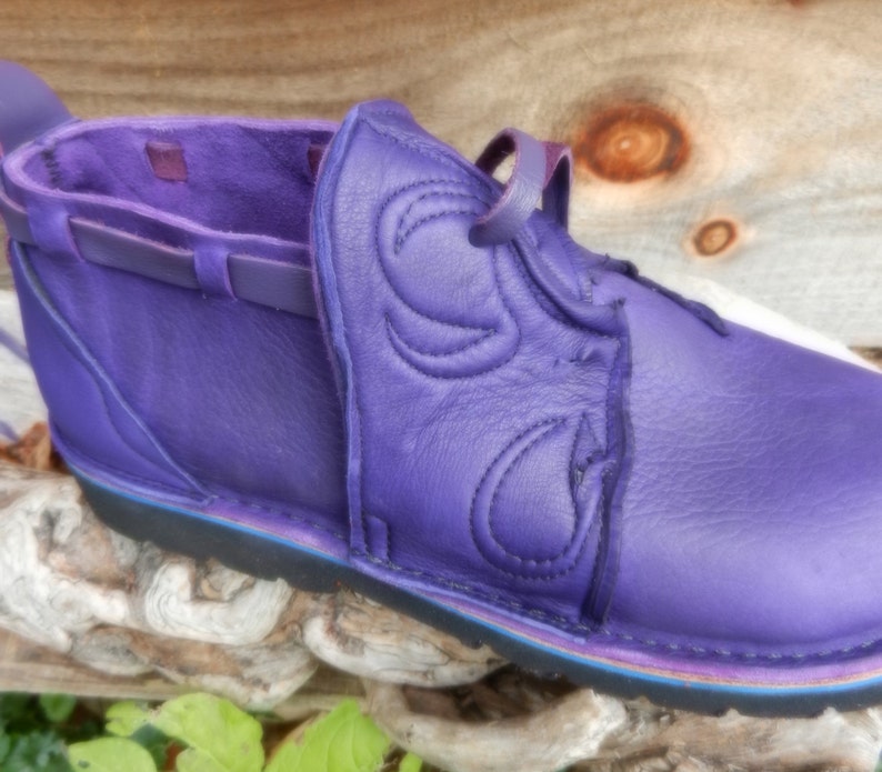 Handmade Custom Leather Shoes Purple Bull Hide N0 SHOES AquaTread Sole Deer Skin Trim Custom Made Size 5, 6, 7, 8, 9, 10 image 4