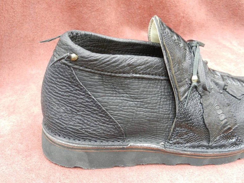 8 Emu Leg /& Shark Skin Custom Made or Size 5 10 Black Buffalo Hide Handmade Custom Exotic Leather Shoes 6 9 7