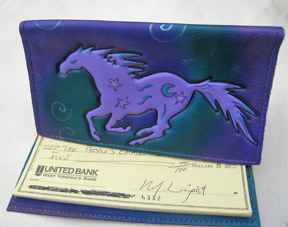 Custom Galloping Horse Checkbook Cover Leather Case in Purple. Etsy