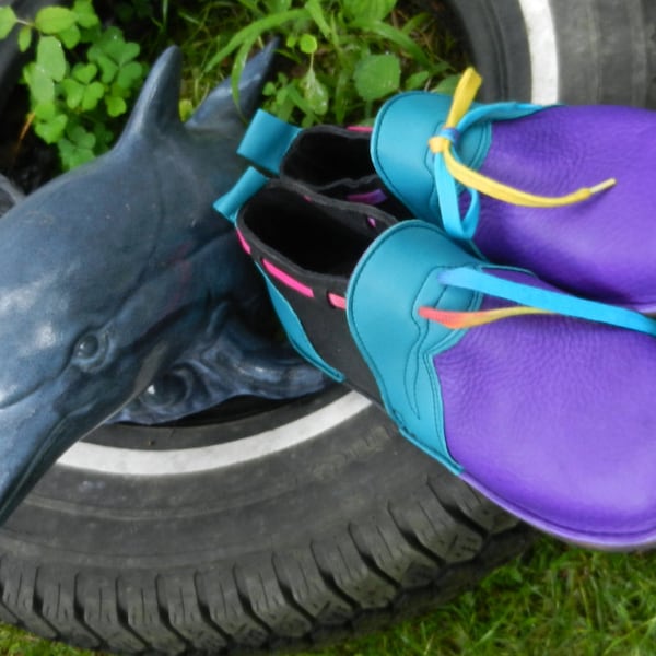 Handmade Custom Violet and black Leather Shoes -  - "n0shoes" Lightweight Vibram Sole cowhide Trim - Custom Made or, Size 5, 6, 7, 8, 9, 10