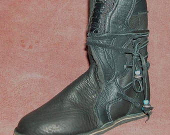 Handmade Leather Boots Custom - Black Bull Hide & Emu and Stingray, Barefoot NOShoe Sole, Custom Made Size 5, 6, 7, 8, 9, 10