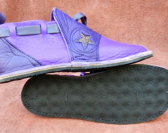 Custom Handmade Leather Shoes - Purple Bull Hide - "NO SHOES" Lightweight Vibram Sole, Deer Skin Trim -Custom Made or Size 5, 6, 7, 8, 9, 10