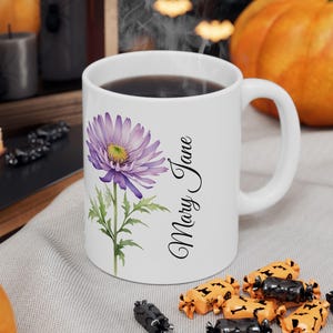 September Birth Flower Mug, Aster Floral Ceramic Coffee Cup