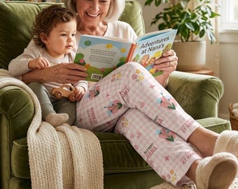 Pantalones de pijama World's Nana / Ropa de estar por casa con estampado de corazones florales y cuadros vichy