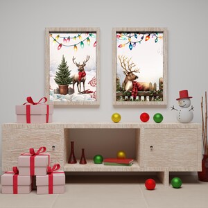 Cozy Winter Reindeer Digital Wall Art - Festive Christmas Printable Decor