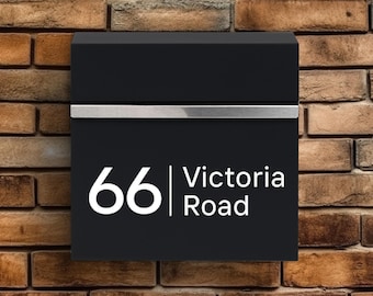 Personalised Modern Letterbox - Contemporary Lockable Mailbox - Custom House Number Post Box - Outdoor Housewarming Gift - Wall Mounted Box