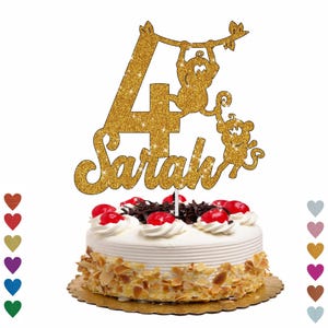 Personalised Monkey Jungle Birthday Cake Topper | Personalise with Any Name and Age | Choose Any Colour | Jungle Cake Decoration UK