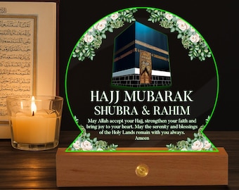 Custom Hajj Mubarak Led Light Wooden Base, Personalized Islamic Room Decor, Hajj Mubarak, Umrah Kaaba, Ramadan Mubarak, Eid Mubarak Gifts