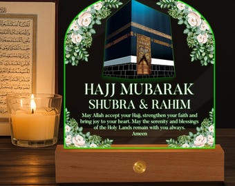 Custom Hajj Mubarak Led Light Wooden Base, Personalized Islamic Room Decor, Hajj Mubarak, Umrah Kaaba, Ramadan Mubarak, Eid Mubarak Gift