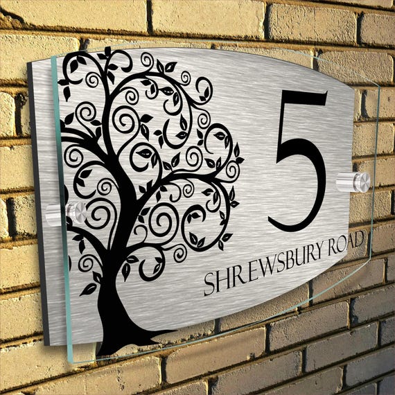 Personalised Floral House Number Sign - Acrylic Aluminium Door Plaque, Custom Address Plaque, Modern Home Sign, Garden Door Number - 20x13cm