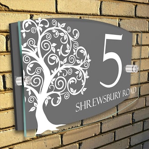 Personalised Floral House Number Sign - Acrylic Aluminium Door Plaque, Custom Address Plaque, Modern Home Sign, Garden Door Number - 20x13cm image 3