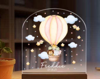 Personalised Baby Night Light - Custom Name Nursery Night Lamp, Animal Floral Theme Gift for Newborn, Christening, Birthday, Christmas Gifts