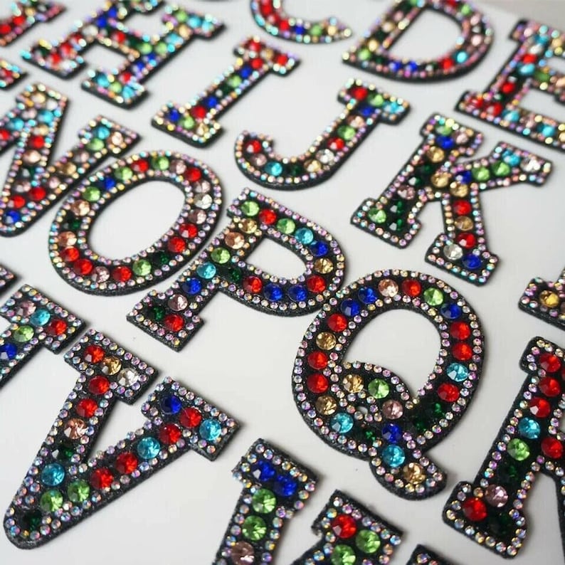 Rhinestone Sparkle Letter Patches Sew on Alphabet Embroidery Clothes