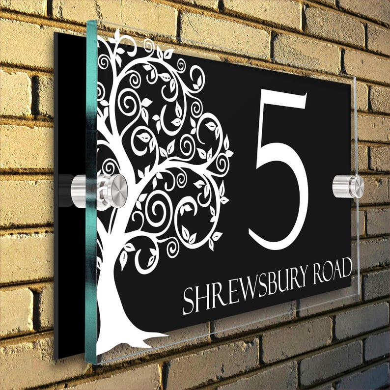Personalised Floral House Number Sign - Acrylic Aluminium Door Plaque, Custom Address Plaque, Modern Home Sign, Garden Door Number - 20x13cm image 4