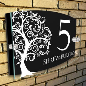 Personalised Floral House Number Sign - Acrylic Aluminium Door Plaque, Custom Address Plaque, Modern Home Sign, Garden Door Number - 20x13cm image 2