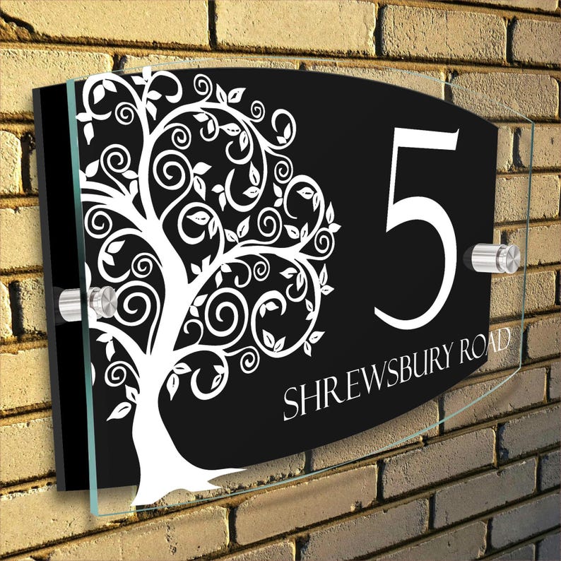 Personalised Floral House Number Sign - Acrylic Aluminium Door Plaque, Custom Address Plaque, Modern Home Sign, Garden Door Number - 20x13cm image 2