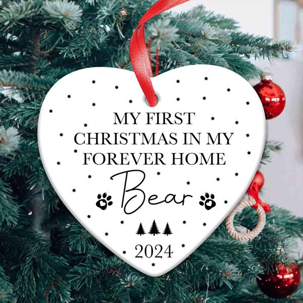 Personalised Dog First Christmas Bauble, 1st Christmas in My Forever Home Bauble, Puppy First Christmas Keepsake, Adopted Pet Ornament