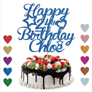 Personalised happy birthday cake topper - personalise with double sided glitter cards any name and any age for 1st 25th 40th 50th 60th 70th