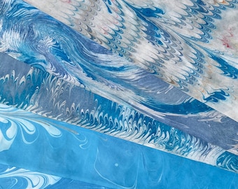Set of 7 Hand-Marbled Papers Made with Lourdes Water | Approx. A4 | Handmade in Lourdes France | Bookbinding Supplies
