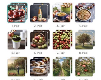 Apple-themed memory game, print cut and play, preschool game, kindergarten, educator, preschool teacher, educational