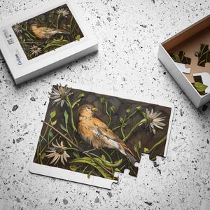 Quebra-cabeça infantil, caixa de papelão, 30 peças, passarinho, natureza, flores, naturalista, estilo vintage, Ilhas de Toronto, criança, jardim de infância