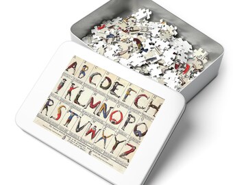 Human Alphabet, Jigsaw Puzzle 252-Piece, vintage style, elementary school, teacher, homeschooling, ABC, first readings, birthday gift