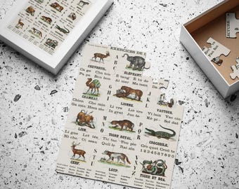 French first words, Kids' Puzzle, 30-Piece, victorian period inspired, toddler, kindergarten, preschool, rounded corners for safety