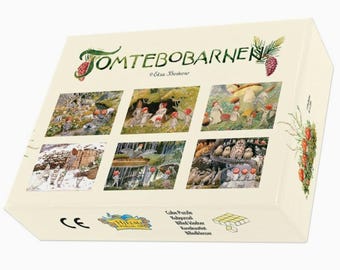 6 puzzles in 1 box, scenes from Elsa Beskow’s Children of the Forest (Tomtebobarnen) children's books