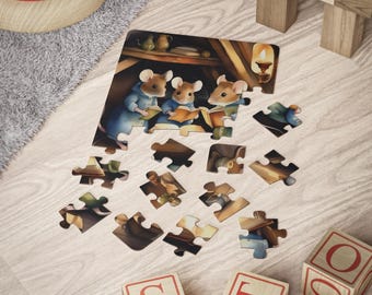 Three little mouses, Kids' Puzzle, 30-Piece, gift for toddler, kindergarten, preschool, victorian style inspired, rounded corners for safety