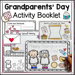 Tarjeta para el Día de los Abuelos / Folleto de actividades divertidas para niños / Actividades para preescolar, jardín de infantes y primer grado