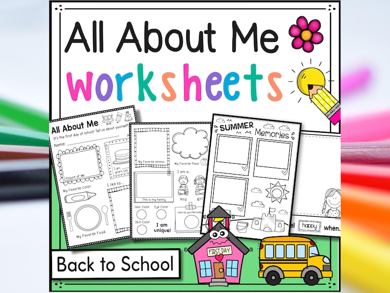 All About Me Preschool Kindergarten Worksheets First Day of School Kids ...