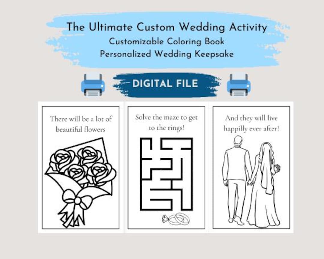 Printable Children's Wedding Theme Coloring Books Personalized ...