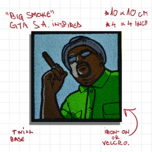 Big Smoke GTA San Andreas Embroidered Patch 4x4 Inch, CJ Loading Screen Cigar Patch, Grand Theft Auto Gaming Gift, Gamer Streetwear